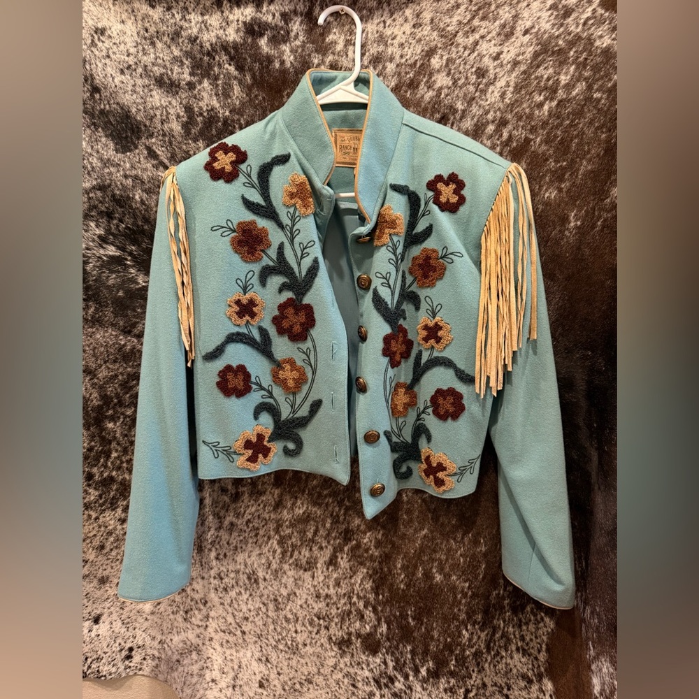 Double D Ranch Teal Embroidered Fringe Jacket